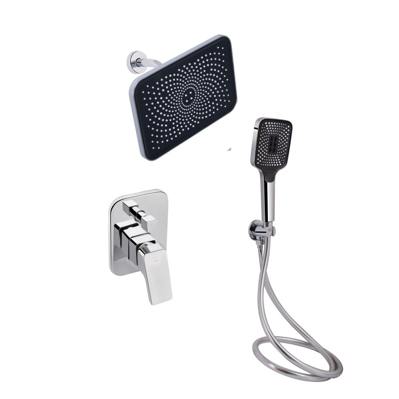 Qtap Комплект для душу Namesti Chrome: Змішувач QTNAM6225102NC + Лійки (QTRUC125CRM45954,QTHLA107CRM45784) + Шланг QTHADPVC200C + QTCRMBH130