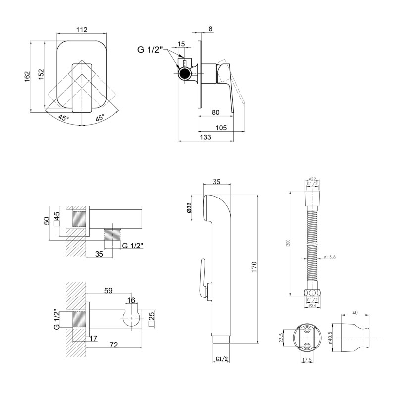 Qtap Комплект для душу Namesti Chrome: Змішувач для душу QTNAM6025102NC + Гігієнічний набір QTSETCRMA021 + Підключення QTCRMBH130