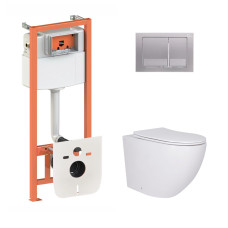 Qtap Готове рішення для ванної кімнати: підвісний унітаз Robin + комплект інсталяції Nest 4 в 1 (квадратна клавіша Satin)