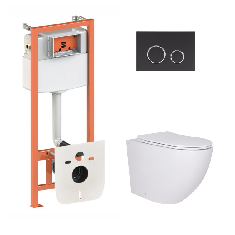 Qtap Готове рішення для ванної кімнати: підвісний унітаз Robin + комплект інсталяції Nest 4 в 1 (кругла клавіша Black mat)