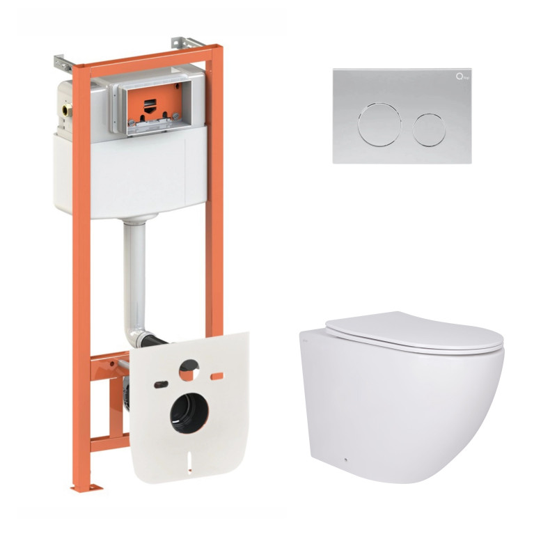 Qtap Готове рішення для ванної кімнати: підвісний унітаз Robin + комплект інсталяції Nest 4 в 1 (кругла клавіша Satin)