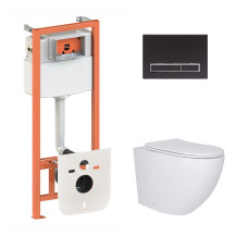 Qtap Готове рішення для ванної кімнати: підвісний унітаз Robin + комплект інсталяції Nest 4 в 1 (лінійна клавіша Black mat)