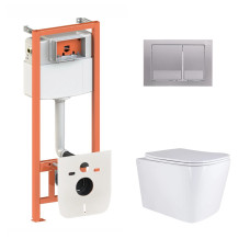 Qtap Готове рішення для ванної кімнати: підвісний унітаз Tern + комплект інсталяції Nest 4 в 1 (квадратна клавіша Satin)