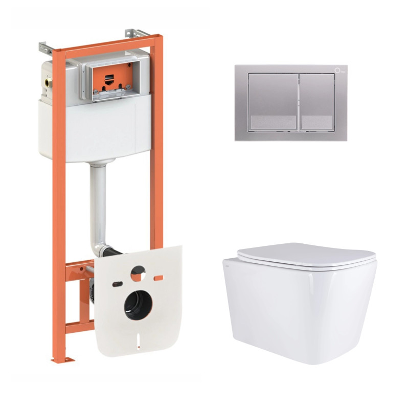 Qtap Готове рішення для ванної кімнати: підвісний унітаз Tern + комплект інсталяції Nest 4 в 1 (квадратна клавіша Satin)