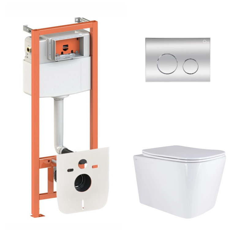 Qtap Готове рішення для ванної кімнати: підвісний унітаз Tern + комплект інсталяції Nest 4 в 1 (кругла клавіша Chrome)