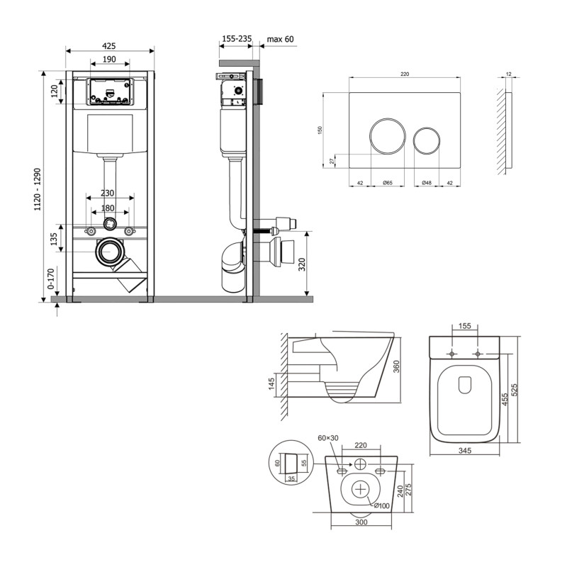 Qtap Готове рішення для ванної кімнати: підвісний унітаз Tern + комплект інсталяції Nest 4 в 1 (кругла клавіша Satin)