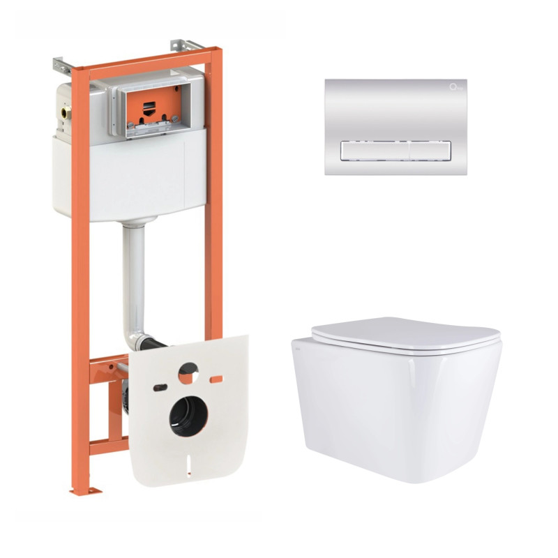Qtap Готове рішення для ванної кімнати: підвісний унітаз Tern + комплект інсталяції Nest 4 в 1 (лінійна клавіша Chrome)