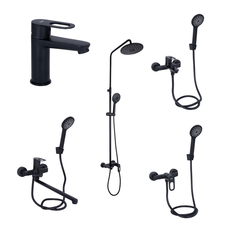 Lidz Комплект змішувачів для ванної кімнати Latwa 001Black+ Latwa 006Black+ Latwa 005Black+ Latwa 010Black+ Latwa 1030Black
