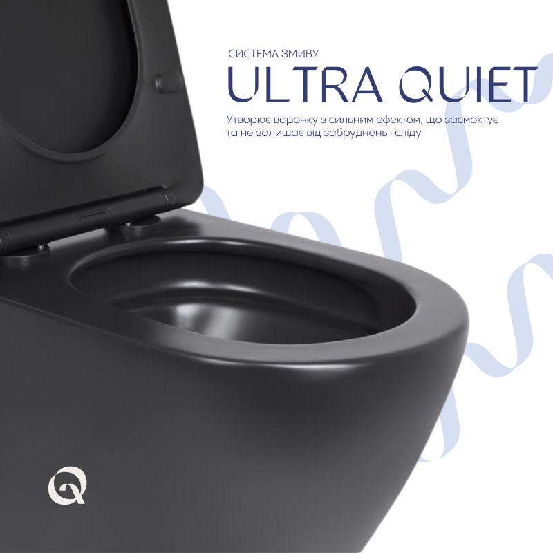 Qtap Унітаз підвісний Robin New Ultra Quiet безобідковий з сидінням Soft-close MATT BLACK QT13332381АSMB