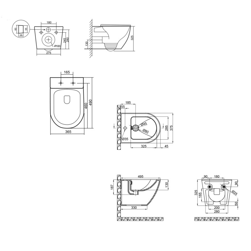 Qtap Комплект Robin Matt Black 2 в 1: унітаз підвісний Ultra Quiet QT13332381АSMB + біде підвісне QT1355046FMB