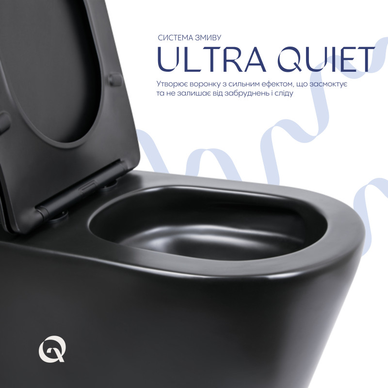 Qtap Унітаз підлоговий Scorpio Ultra Quiet безобідковий з сидінням Soft-close MATT BLACK QT14226088AMB