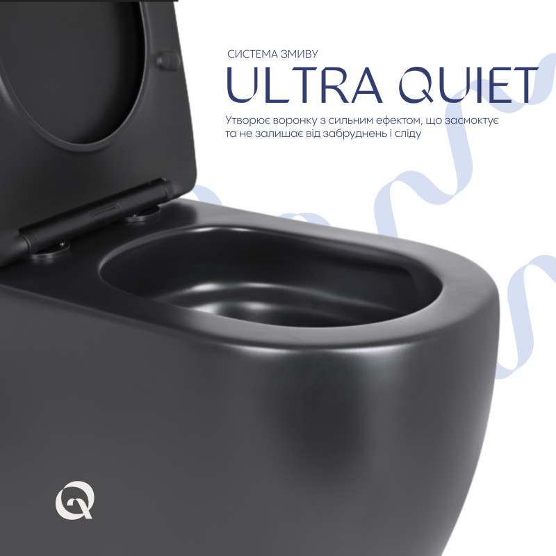 Qtap Унітаз підлоговий Robin Ultra Quiet безобідковий з сидінням Soft-close MATT BLACK QT13226083AMB