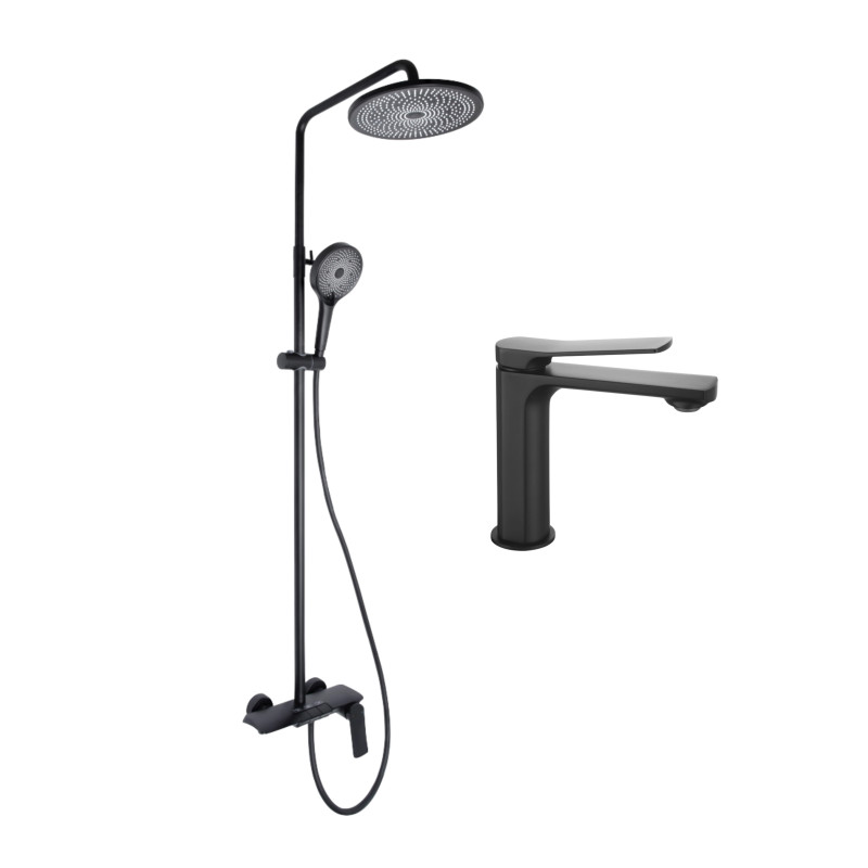 Qtap Комплект змішувачів Slavonice: Душова система QTSLA111BLM45906 + Змішувач для раковини QTSLA1042103B