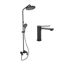 Qtap Комплект змішувачів Slavonice: Душова система QTSLA111BLM45911 + Змішувач для раковини QTSLA1042103B