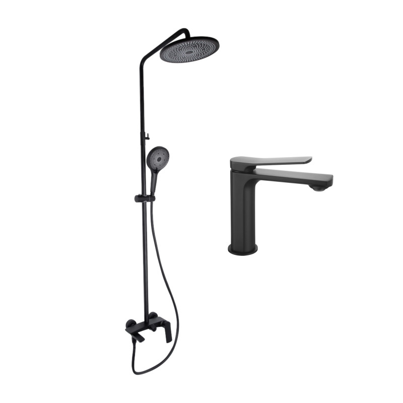 Qtap Комплект змішувачів Slavonice: Душова система QTSLA111BLM45911 + Змішувач для раковини QTSLA1042103B