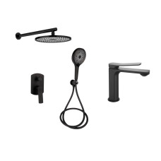 Qtap Комплект змішувачів Slavonice: Душова система QTSLA113BLM45900 + Змішувач для раковини QTSLA1042103B