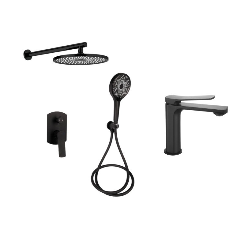 Qtap Комплект змішувачів Slavonice: Душова система QTSLA113BLM45900 + Змішувач для раковини QTSLA1042103B