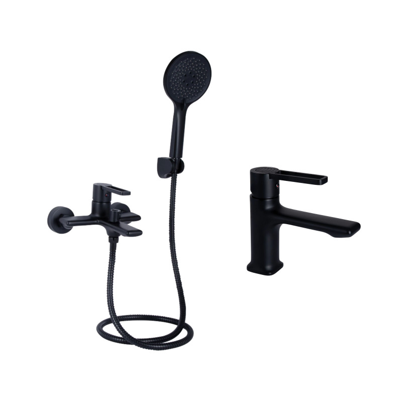 Qtap Комплект змішувачів Taurus: Змішувач для ванни QTTAU259BLM45662 + Змішувач для раковини QTTAU270BLM45660