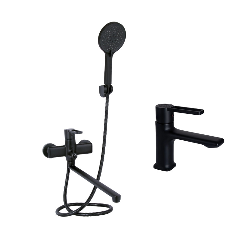 Qtap Комплект змішувачів Taurus: Змішувач для ванни QTTAU260BLM45664 + Змішувач для раковини QTTAU270BLM45660