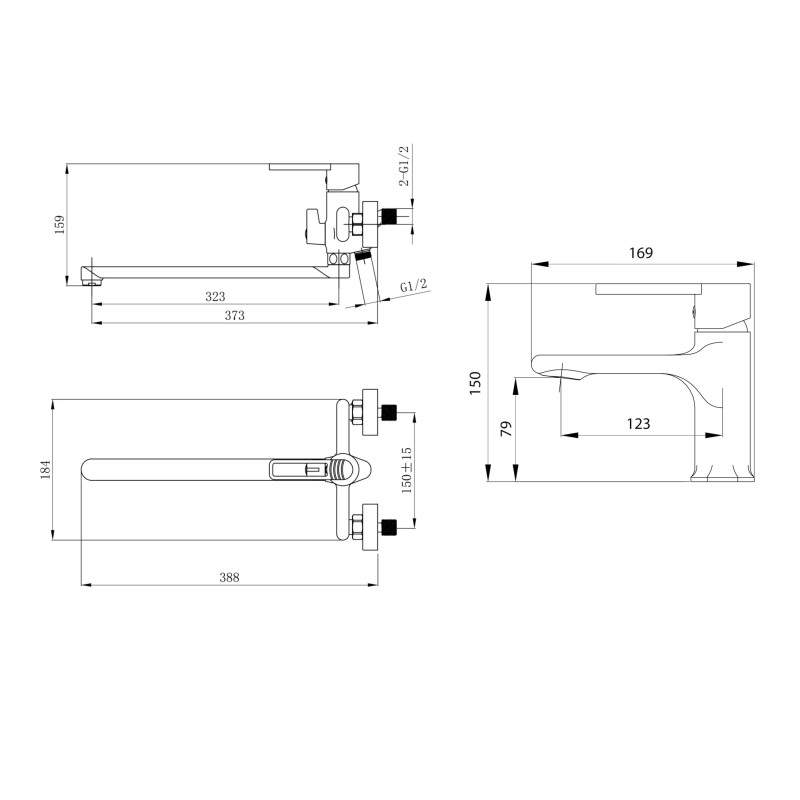 Qtap Комплект змішувачів Taurus: Змішувач для ванни QTTAU260BLM45664 + Змішувач для раковини QTTAU270BLM45660
