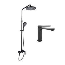 Qtap Комплект змішувачів Slavonice: Душова система QTSLA110BLM45914 + Змішувач для раковини QTSLA1042103B
