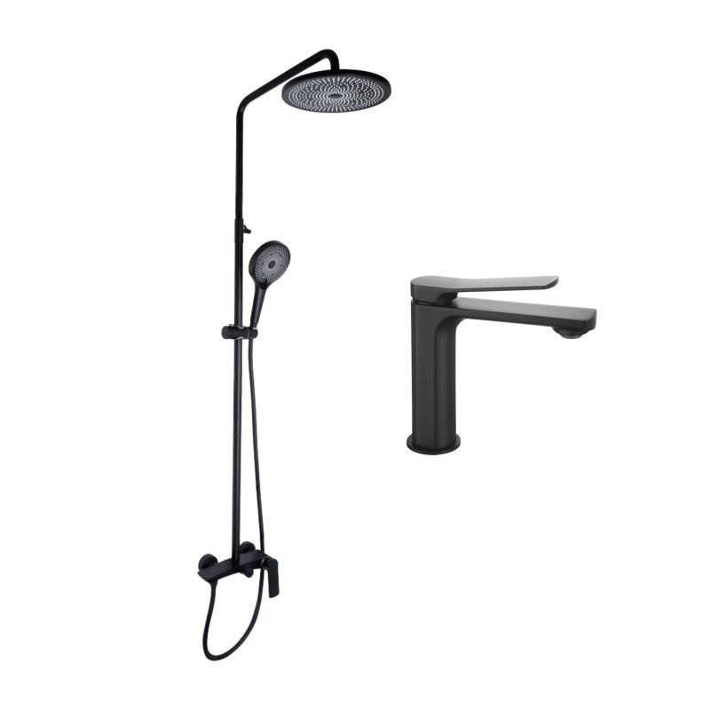 Qtap Комплект змішувачів Slavonice: Душова система QTSLA110BLM45914 + Змішувач для раковини QTSLA1042103B