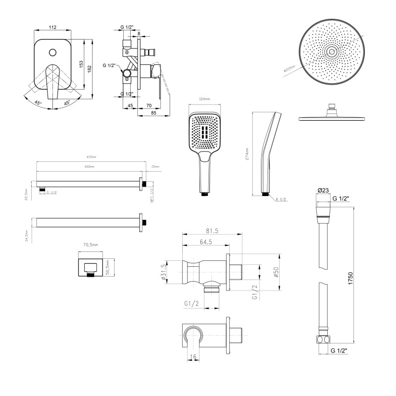 Qtap Комплект для душа Stenava: Змішувач для душу QTST6245102DC+Душ. набір(QTHLA107CRM45948+QTRUC125CRM45954+QTTRU120CRM45928+QTCRMBH030+QTHADPVC160C)