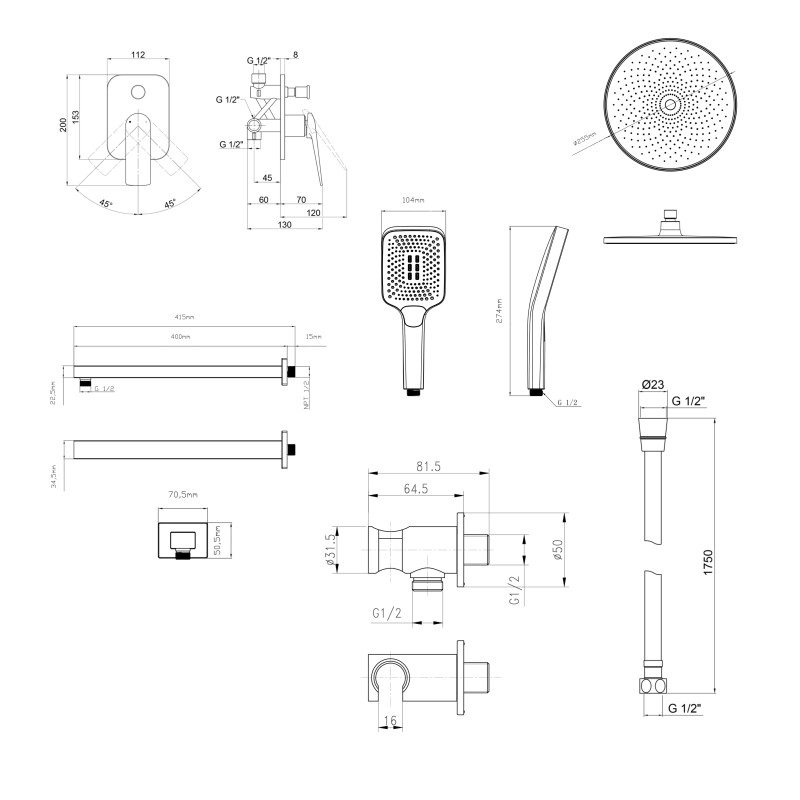 Qtap Комплект для душа Vlasta: Змішувач для душу QTVLA6028102NC+Душ. набір( QTHLA107CRM45948+QTRUC125CRM45954+QTTRU120CRM45928+QTCRMBH030+LDNIA09CRM35458)