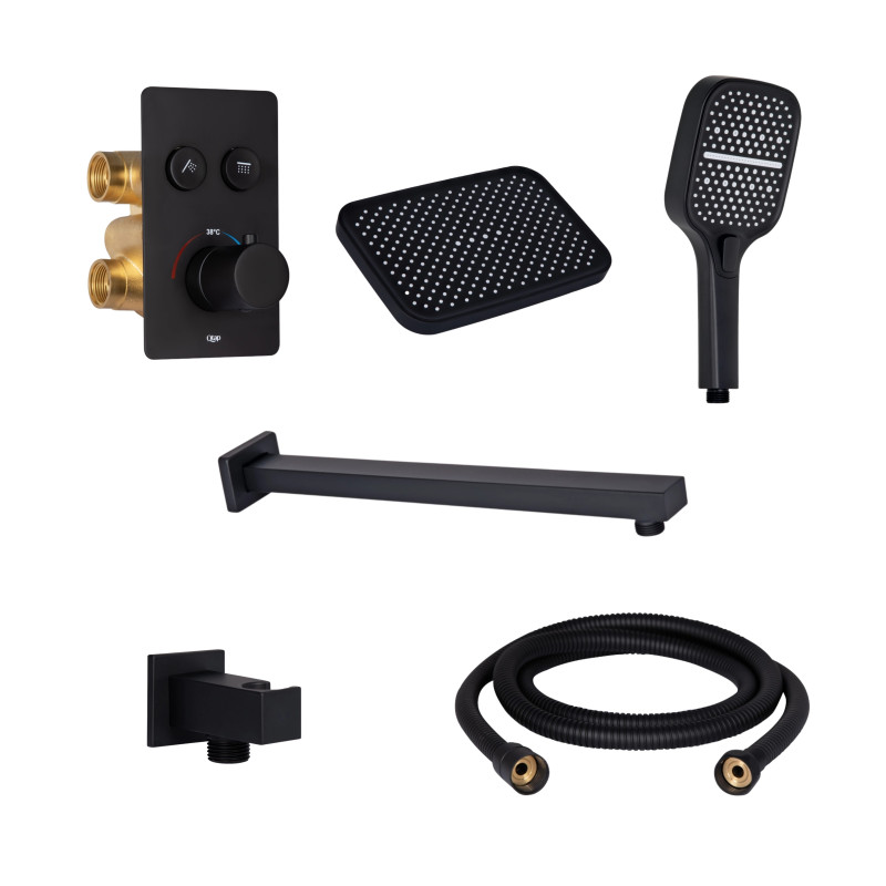 Qtap Комплект для душу Votice:Змішувач для душуQTVOT6442T105NKB+Душ.набір(QTHLA107BLM45783+QTRUC125BLM45782+QTTRU120BLM45929+QT819810842858NB+QT054BL43074)