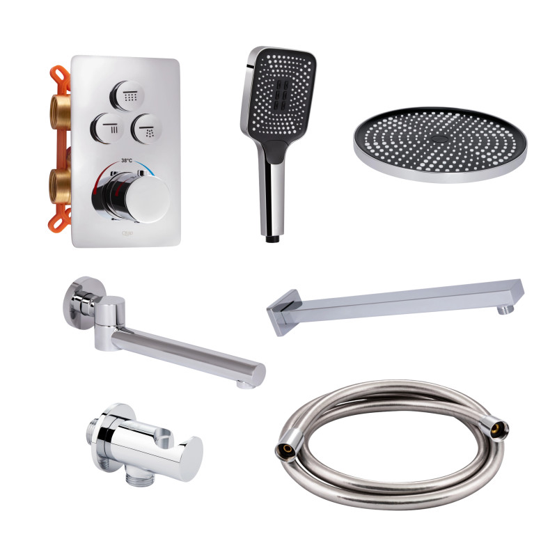 Qtap Комплект для душу Votice:ЗмішувачQTVOT6443T105NKC+Д. наб.(QTHLA107CRM45948+QTRUC125CRM45954+QTTRU120CRM45928+QTCRMBH030+QTHADPVC160C+QTVYT246CRM45934)