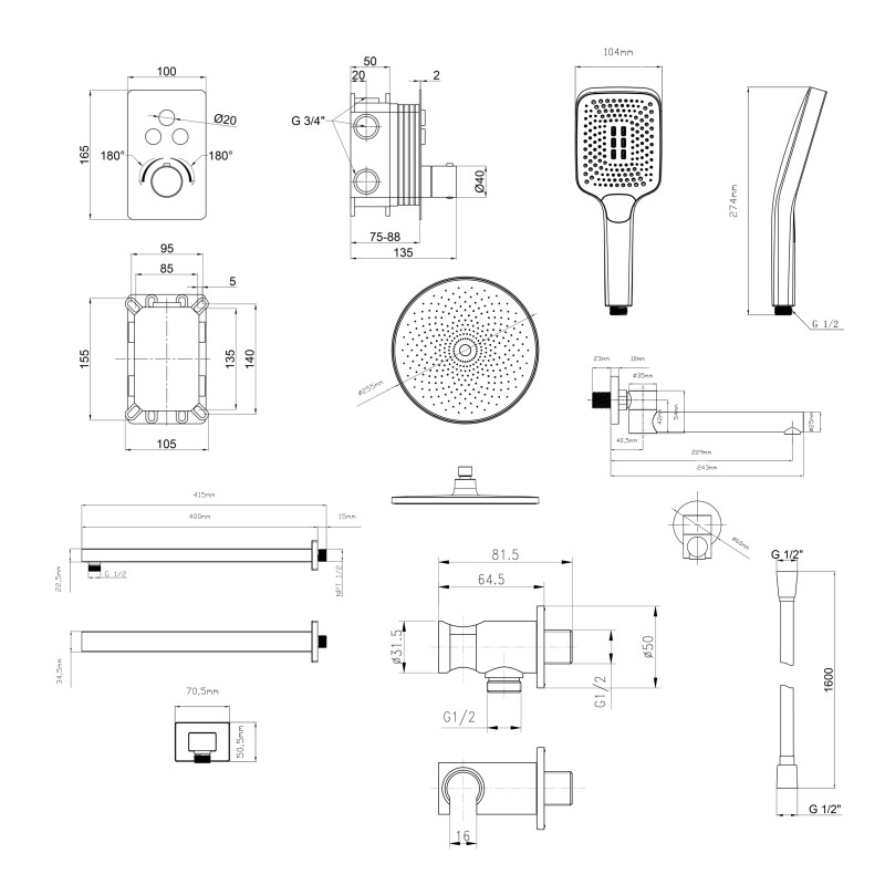 Qtap Комплект для душу Votice:ЗмішувачQTVOT6443T105NKC+Д. наб.(QTHLA107CRM45948+QTRUC125CRM45954+QTTRU120CRM45928+QTCRMBH030+QTHADPVC160C+QTVYT246CRM45934)