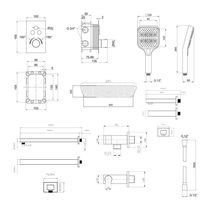 Qtap Комплект Votice:Змішувач QTVOT6443T105NKB+Душ.наб.(QTHLA107BLM45783+QTRUC125BLM45782+QTTRU120BLM45929+QT819810842858NB+QT054BL43074+QTVYT246BLM45933)