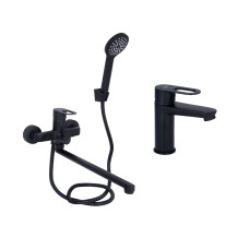 Lidz Комплект змішувачів Latwa Black: Змішувач для раковини LDLAT001BLA45418 + Змішувач для ванни LDLAT005BLA45420