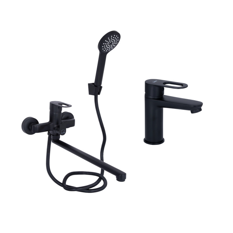 Lidz Комплект змішувачів Latwa Black: Змішувач для раковини LDLAT001BLA45418 + Змішувач для ванни LDLAT005BLA45420