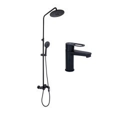 Lidz Комплект змішувачів Latwa Black: Змішувач для раковини LDLAT001BLA45418 + Душова система LDLAT1030BLA45422