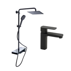 Qtap Комплект змішувачів Sloup: Душова система QTSL57T105VNKBB + Змішувач для раковини QTLIPNO1023101CB