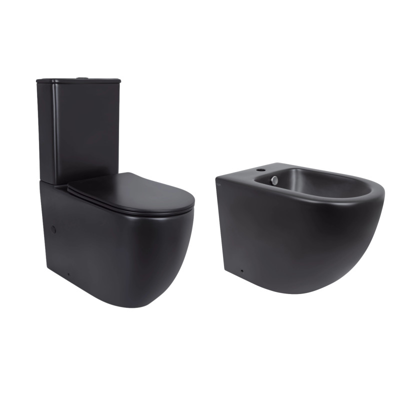 Qtap Акційний набір: Унітаз напольний Robin Ultra Quiet QT13226083AMB 660x360x855 Black + Біде напольне Robin QT13442141CMB 565x360x405 Black