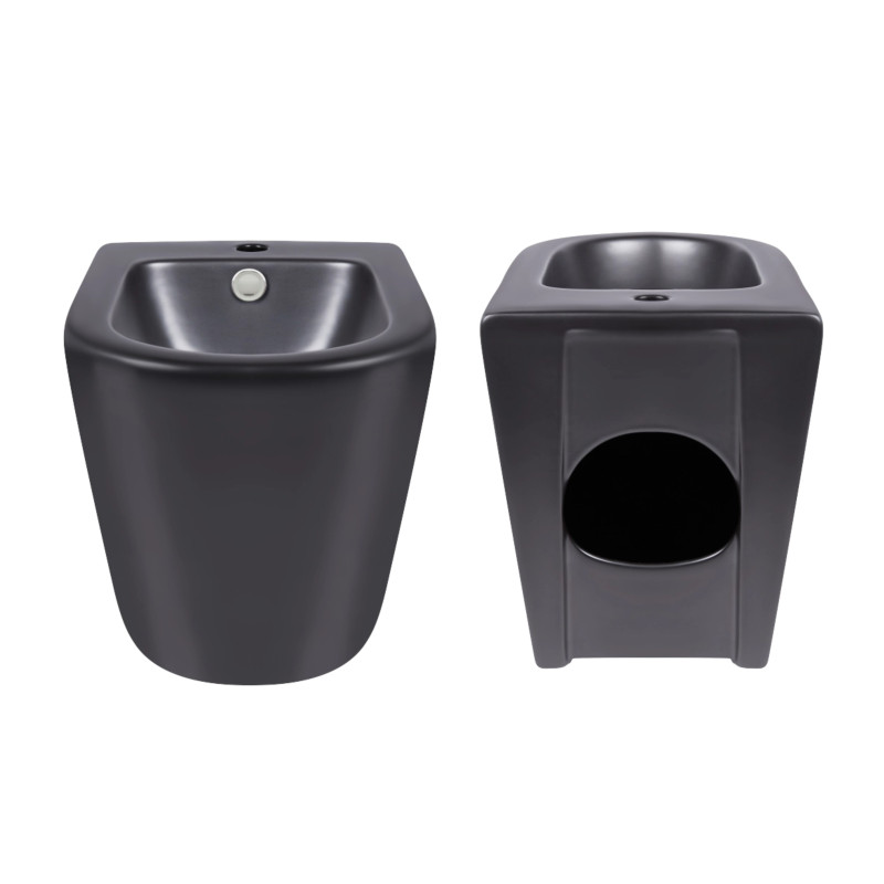 Qtap Акційний набір: Унітаз напольний Robin Ultra Quiet QT13226083AMB 660x360x855 Black + Біде напольне Robin QT13442141CMB 565x360x405 Black