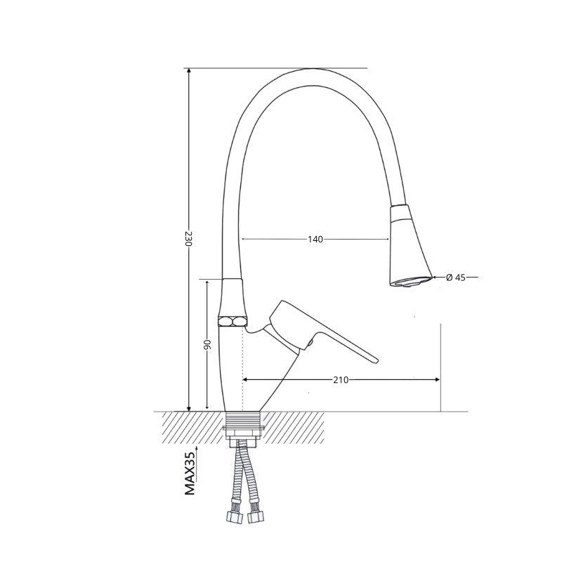 Lidz Змішувач для кухні Tani 007F3 з гнучким виливом (k40) LDTAN007F3GCR31869 Grey / Chrome