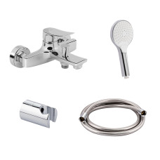 Qtap Комплект для ванної кімнати Nihonto Chrome: Змішувач QTNH3022101DC + Тримач QTCRMA030 + Шланг QTHADPVC160C + Лійка QTRUCA115O3KCW