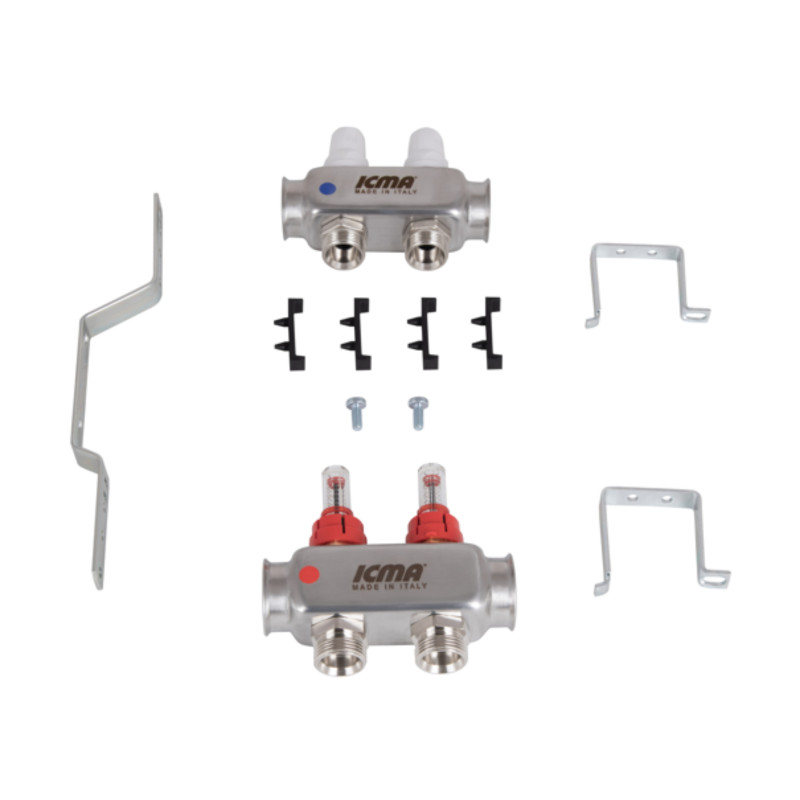 Колектор Icma № К073 з витратомірами (нерж.) 1" х 3/4" на 2 виходи