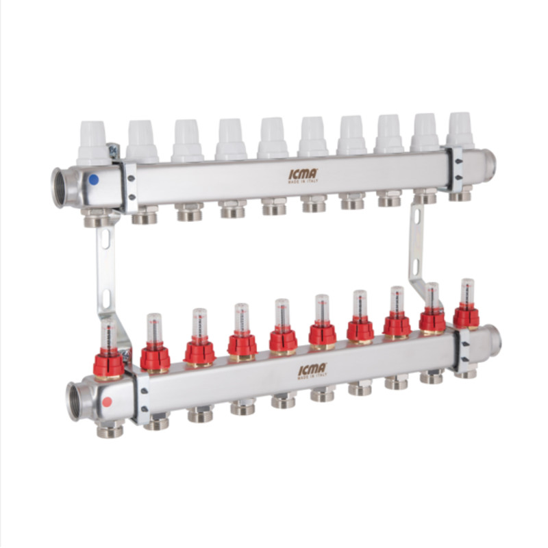 Колектор Icma № К073 з витратомірами (нерж.) 1" х 3/4" на 2 виходів