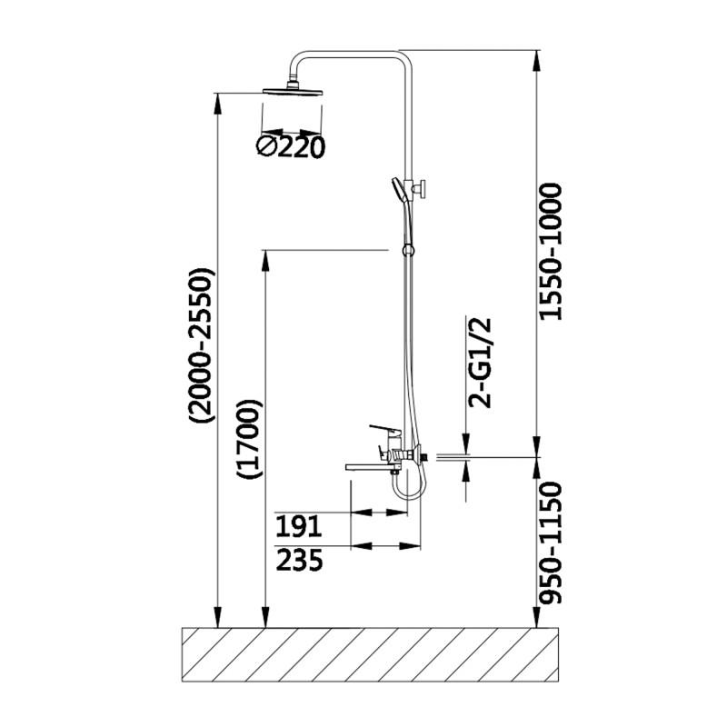 Qtap Душова система універсальна Stenava New на три споживача (з виливом) QTSTE111CRM45538 Chrome