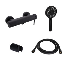 Qtap Комплект Robin Black Matt: Змішувач QTROB4060102B + Тримач QT829910842854OB + Шланг QTHADPVCSQ160B + Лійка QTRUC125BLM45951