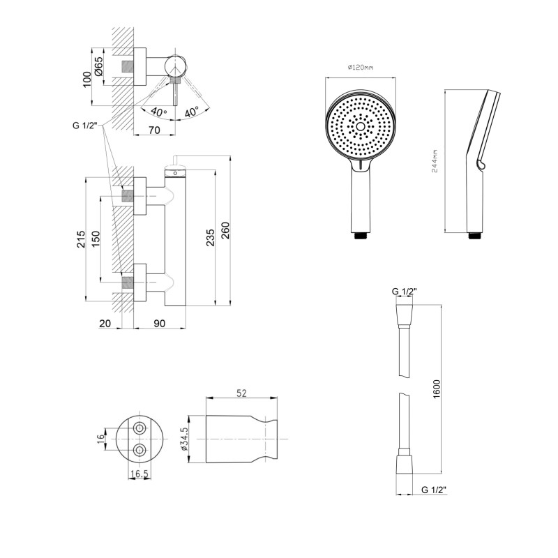 Qtap Комплект Robin Black Matt: Змішувач QTROB4060102B + Тримач QT829910842854OB + Шланг QTHADPVCSQ160B + Лійка QTRUC125BLM45951