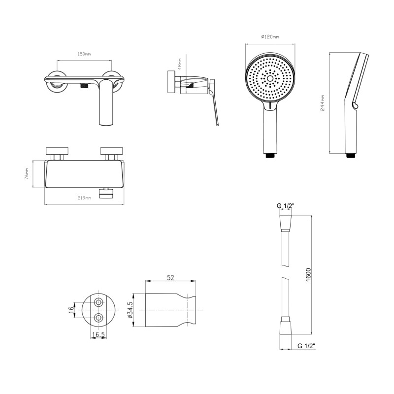 Qtap Комплект Robin Black Matt: Змішувач QTROB4060102B + Тримач QT829910842854OB + Шланг QTHADPVCSQ160B + Лійка QTRUC125BLM45951