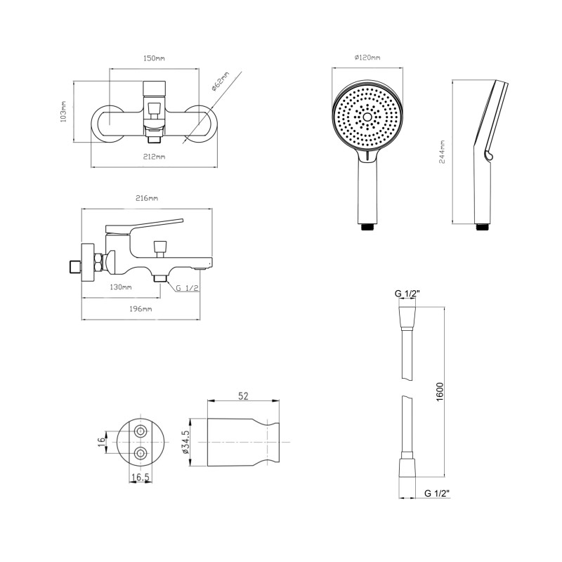 Qtap Комплект Slavonice Black Matt: Змішувач QTSLA259BLM45918 + Тримач QT829910842854OB + Шланг QTHADPVCSQ160B + Лійка QTRUC125BLM45951