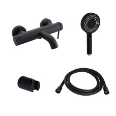 Qtap Комплект для ванної кімнати Robin Black Matt: Змішувач QTROB3060102B + Тримач QT829910842854OB + Шланг QTHADPVCSQ160B +Лійка QTRUC125BLM45951