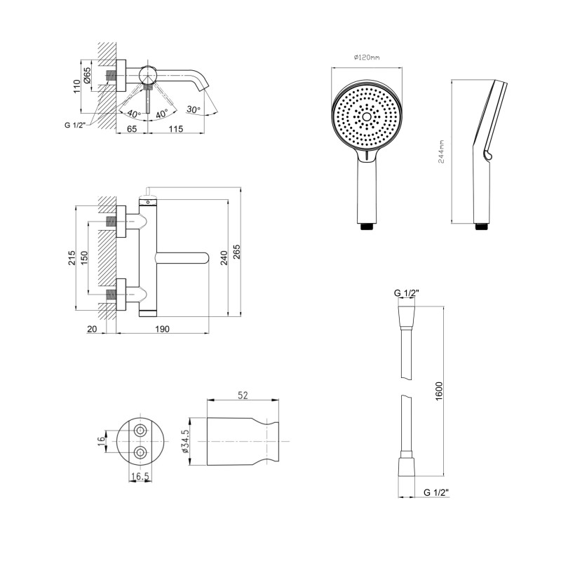 Qtap Комплект для ванної кімнати Robin Black Matt: Змішувач QTROB3060102B + Тримач QT829910842854OB + Шланг QTHADPVCSQ160B +Лійка QTRUC125BLM45951