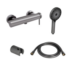 Qtap Комплект для душевої кімнати Robin Black Chrome: Змішувач QTROB4060102K + Тримач QT829910842854GRP + Шланг QTHADPVC160G +Лійка QTRUCA120R3GRP